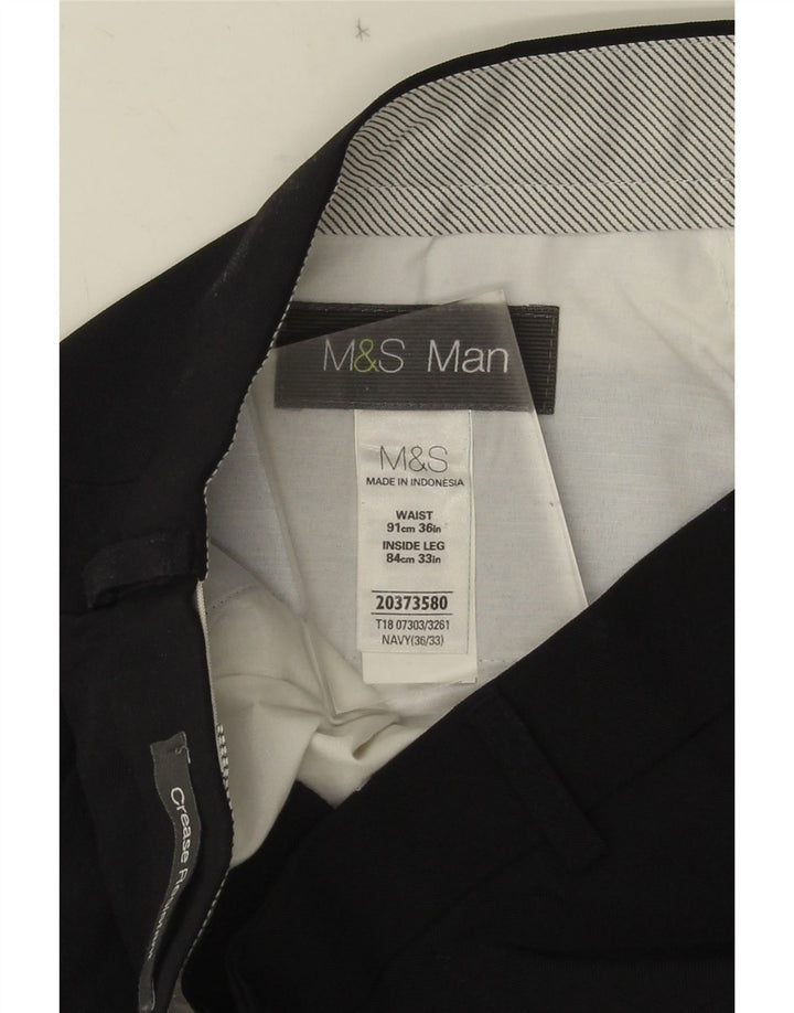Marks & Spencer Straight Suit Bukser til mænd W36 L33 Marineblå polyester