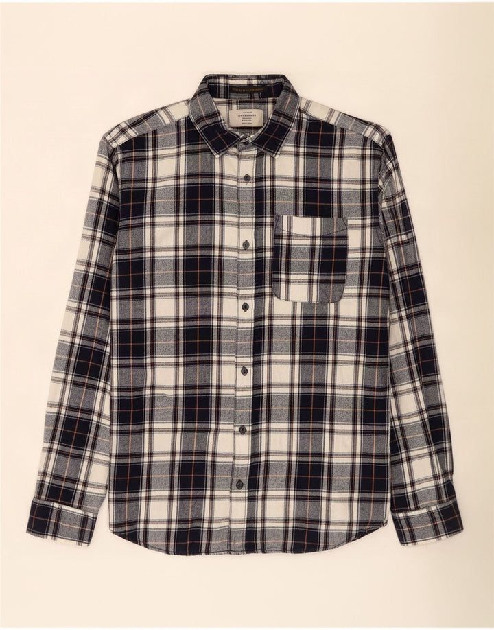 Jack & Jones herre flannelskjorte medium marineblå ternet bomuld