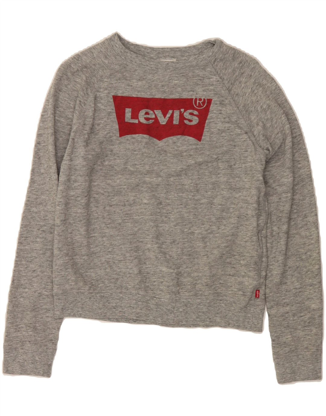 LEVI'S Womens Crop Graphic Sweatshirt Jumper UK 10 Small Grey Cotton Vintage Levi's and Second-Hand Levi's from Messina Hembry 