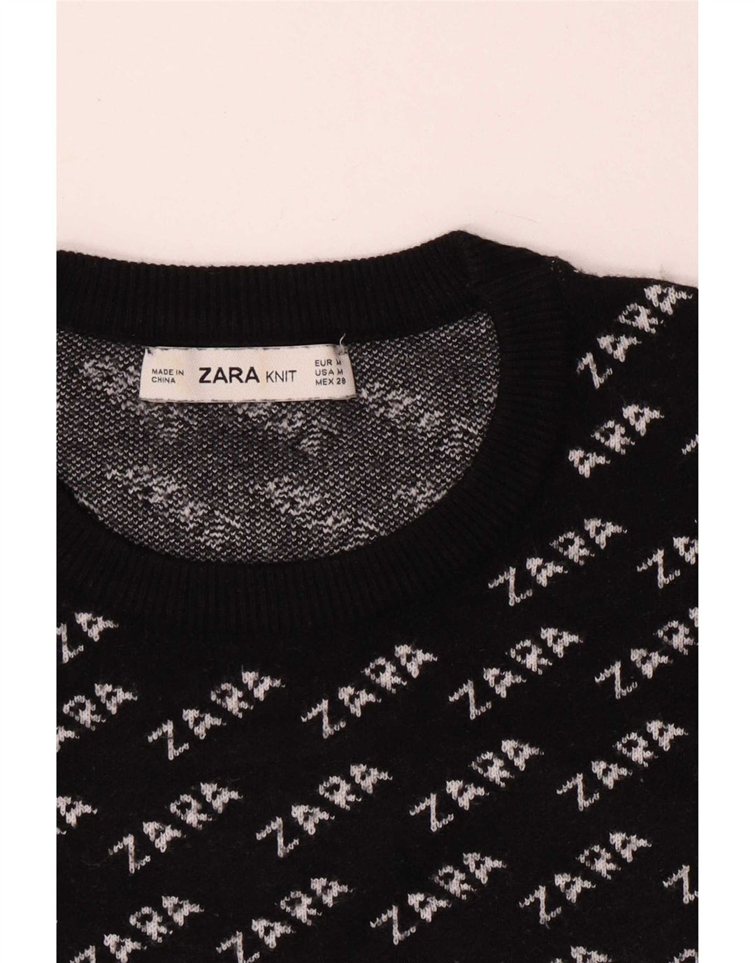 Zara Dame Grafisk Jumper Sweater UK 14 Medium Sort