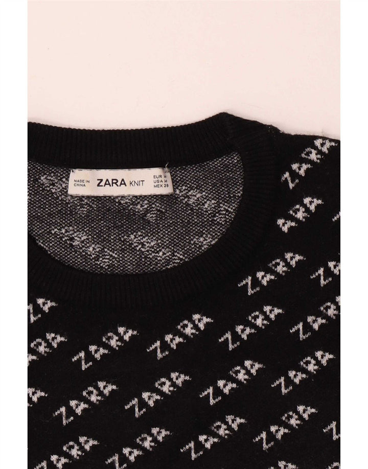 Zara Dame Grafisk Jumper Sweater UK 14 Medium Sort