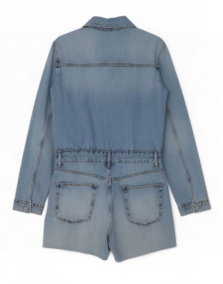 Zara Dame Denim Playsuit UK 12 Medium Blue Cotton