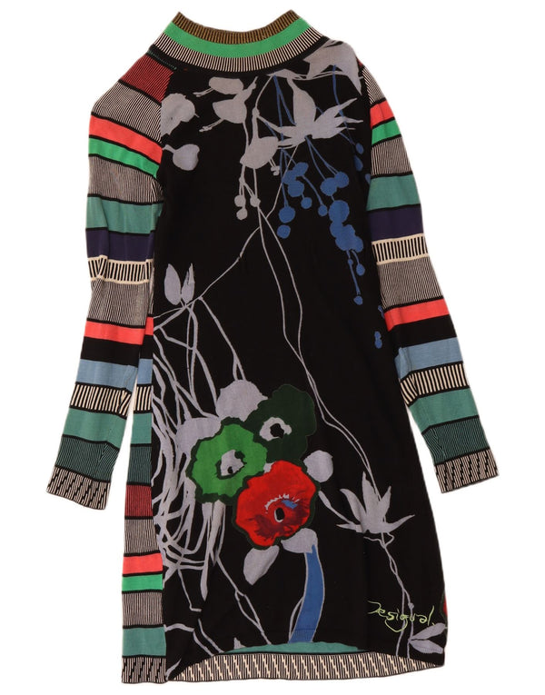 DESIGUAL Dame Langærmet Jumper Kjole UK 12 Medium Multicolored Floral