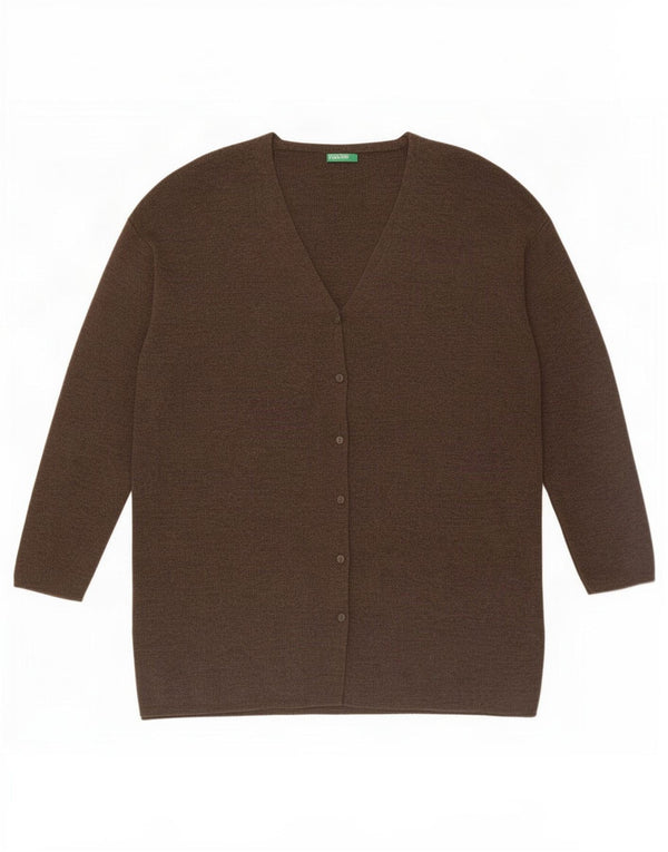 Benetton Dame Cardigan Sweater UK 14 Medium Brun Uld