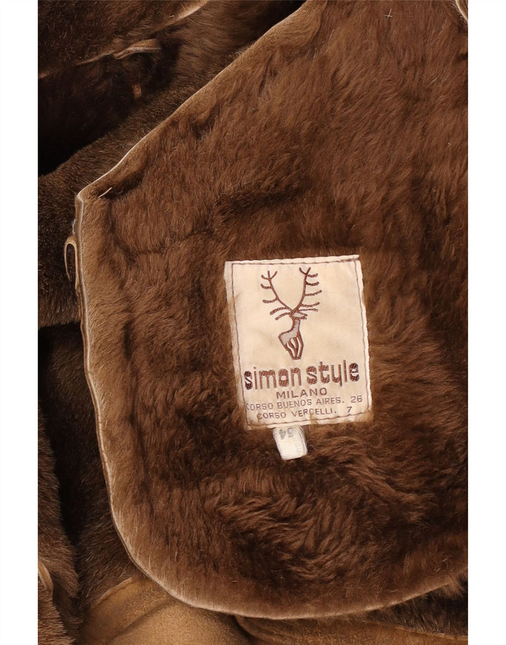 Vintage Herre Shearling Overfrakke IT 54 2XL Beige