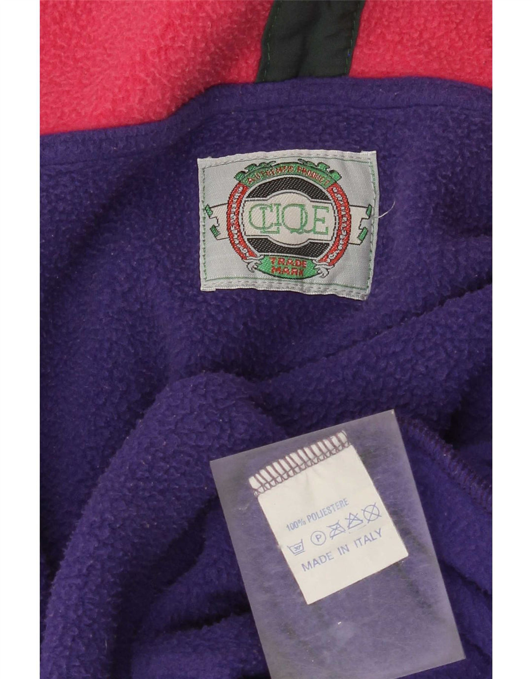 Vintage Herre Button Neck Fleece Jumper XL Lilla Colourblock Polyester