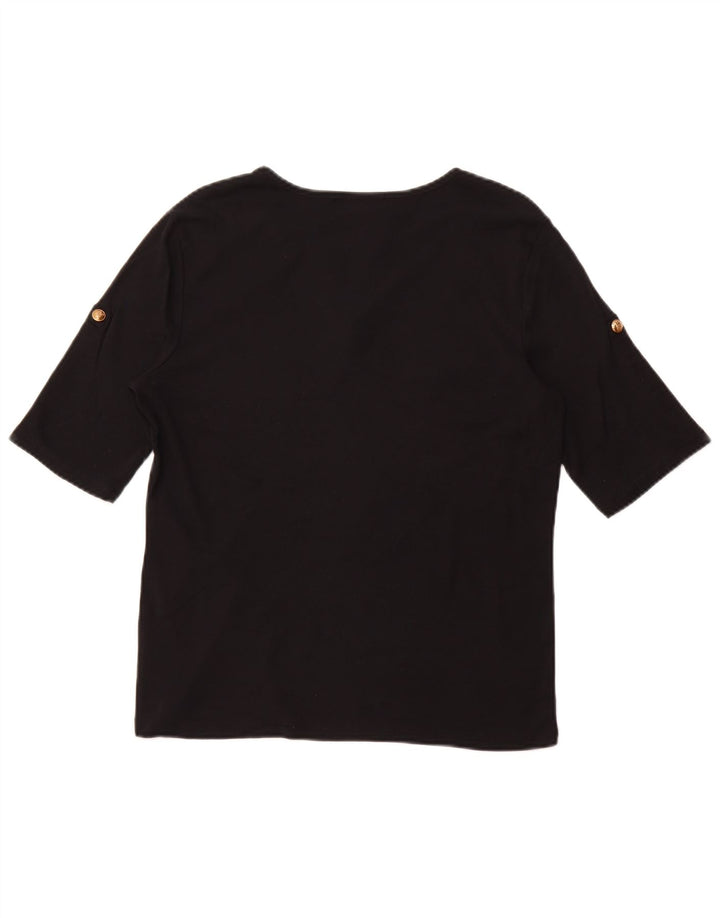 RALPH LAUREN Dame T-Shirt Top Stor Sort Bomuld