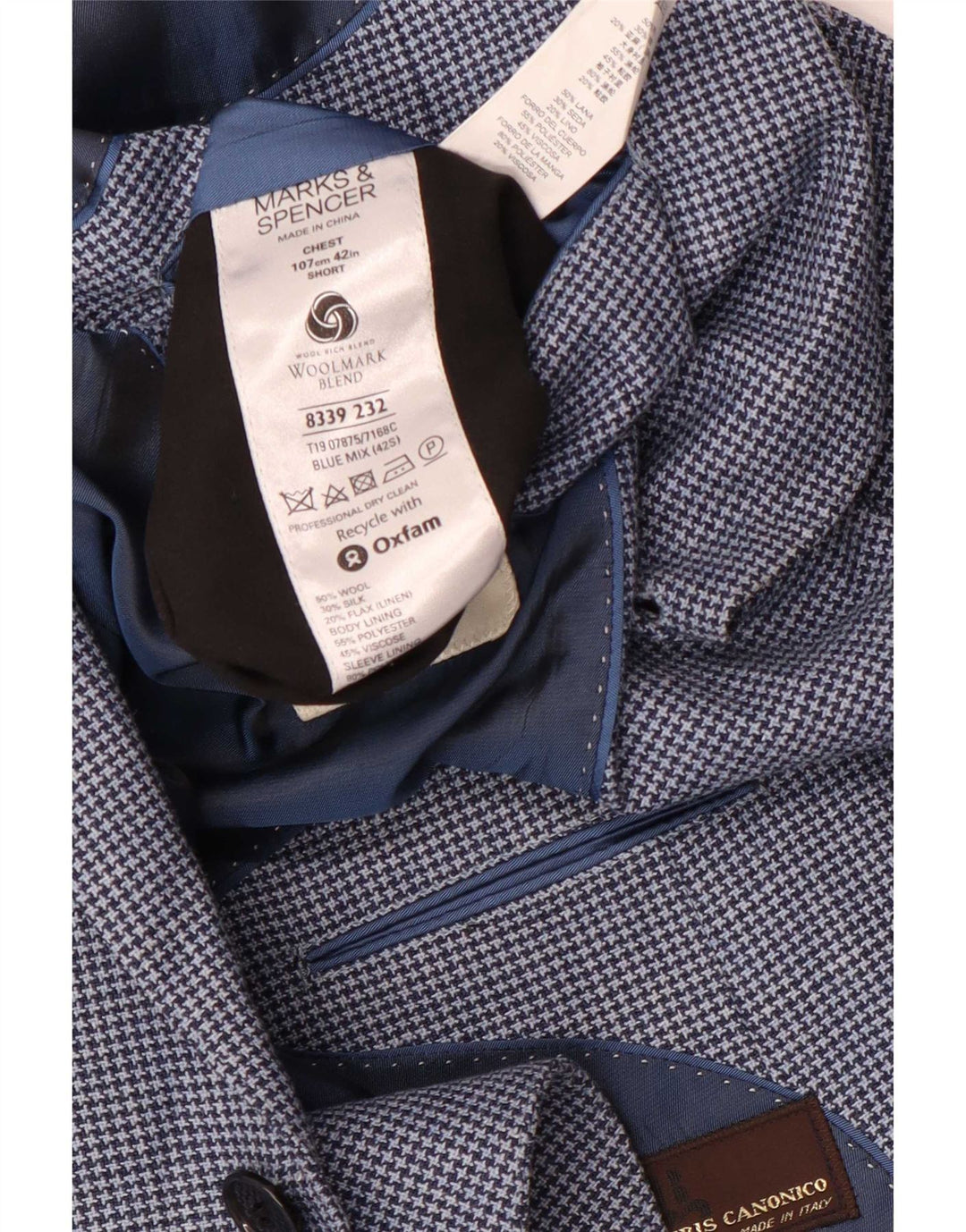 Marks & Spencer Herre Kort Blazer Jacket UK 42 Large Blue Houndstooth