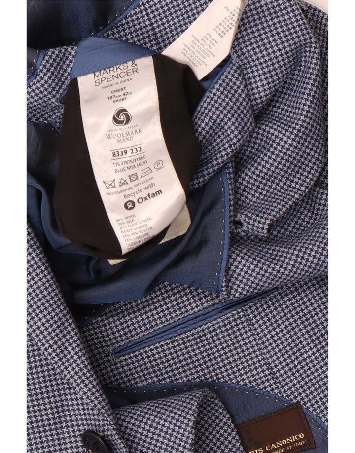 Marks & Spencer Herre Kort Blazer Jacket UK 42 Large Blue Houndstooth