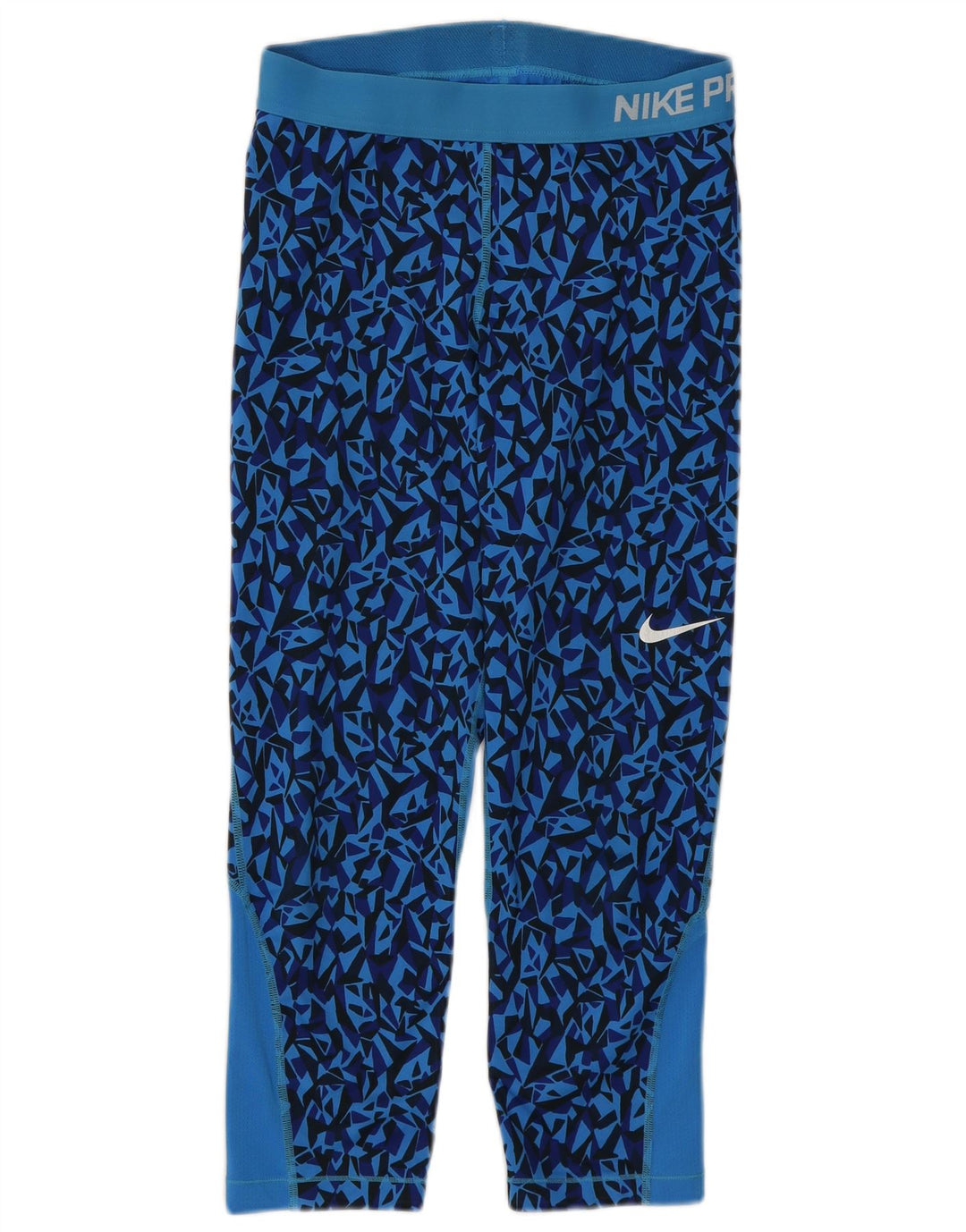 Nike Womens Crop Leggings UK 12 Medium Blue Geometric Polyester