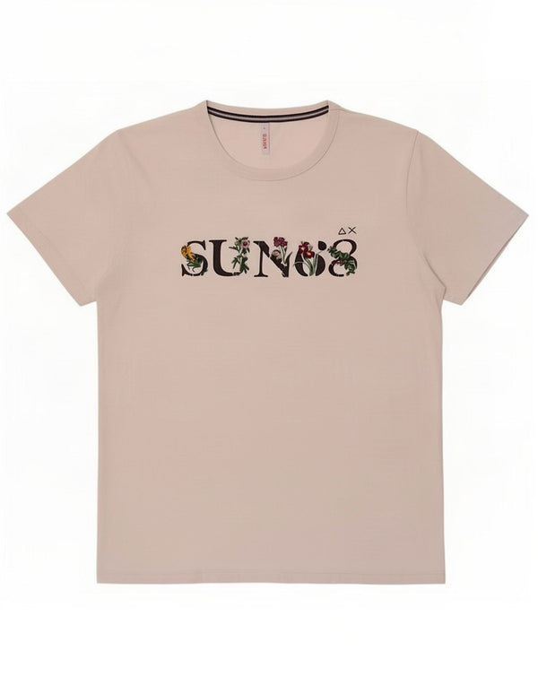 Sun68 Kvinder grafisk T-shirt top UK 14 Stor hvid bomuld