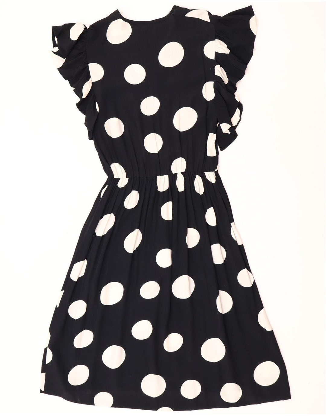 Vintage Dame A-Line Kjole UK 12 Medium Black Polka Dot