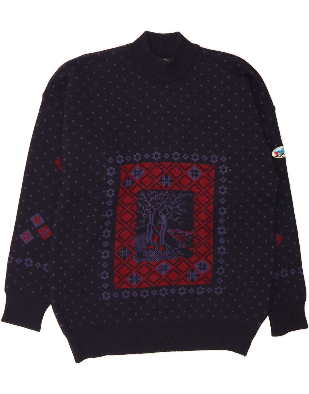 NORTH POLE Herre Turtle Neck Jumper Sweater 2XL Navy Blue Fair Isle Wool