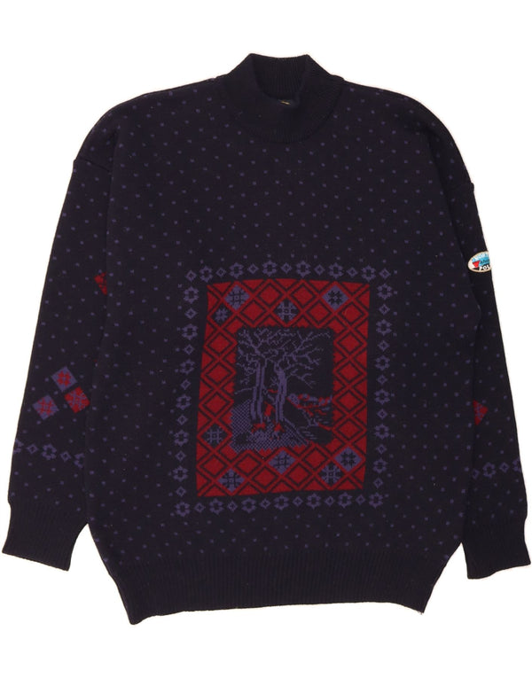 NORTH POLE Herre Turtle Neck Jumper Sweater 2XL Navy Blue Fair Isle Wool