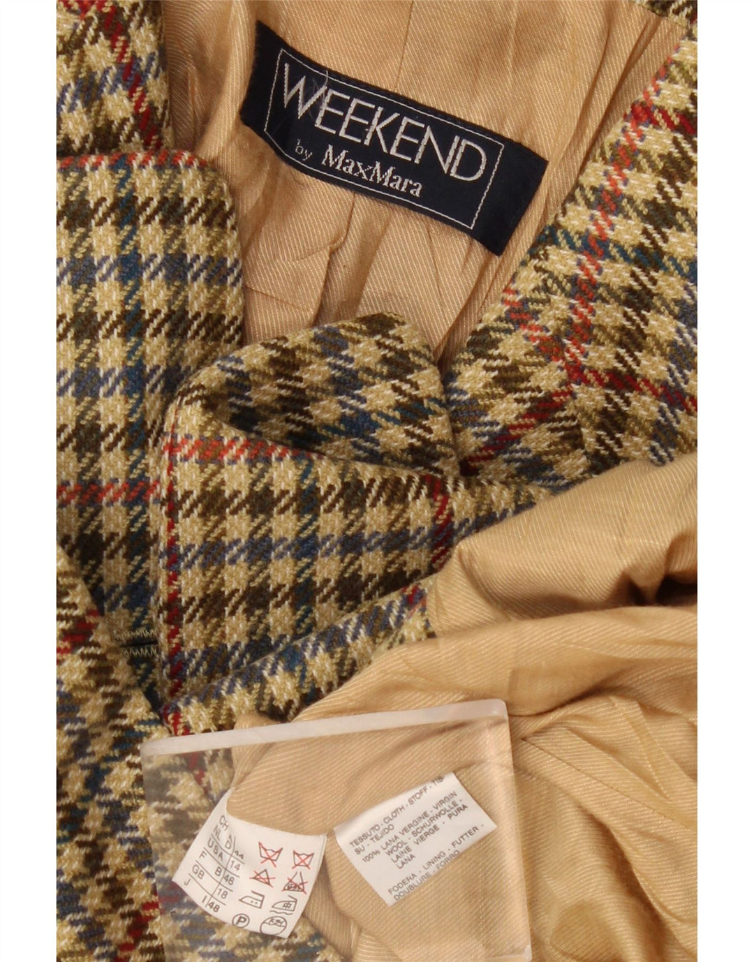 Max Mara Dame Weekend 2 Button Blazer Jacket UK 18 XL Grøn Houndstooth