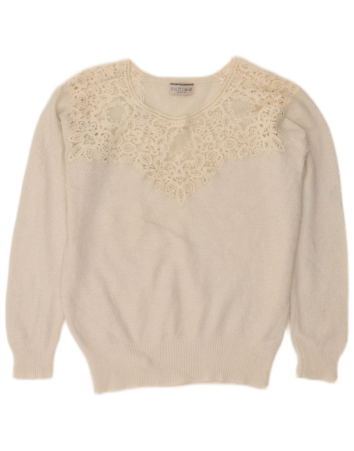 Marks & Spencer Dame Indigo Boat Neck Jumper Sweater UK 12 Medium White