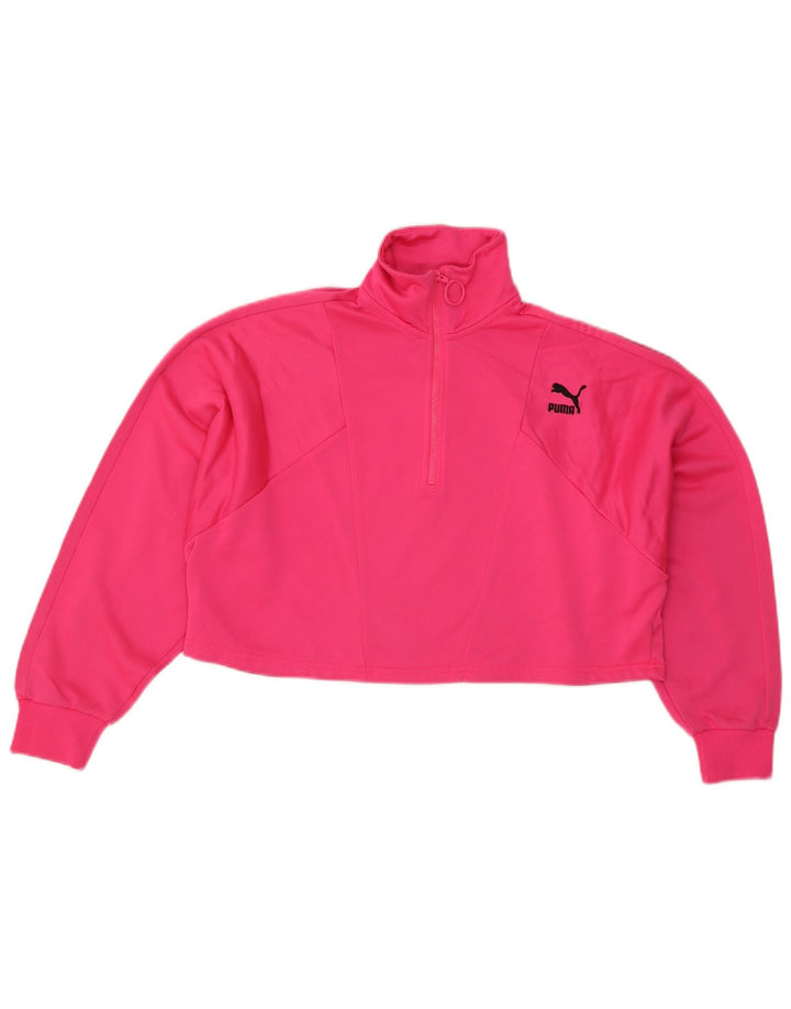 Puma Dame Oversized grafisk Zip Neck Sweatshirt Jumper UK 14 Medium Pink