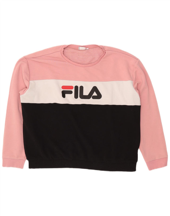 FILA Grafisk Sweatshirt Jumper til kvinder UK 24 4XL Pink Colourblock Bomuld