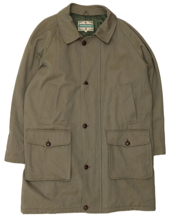 Vintage Herre Overfrakke EU 58 4XL Grøn Uld