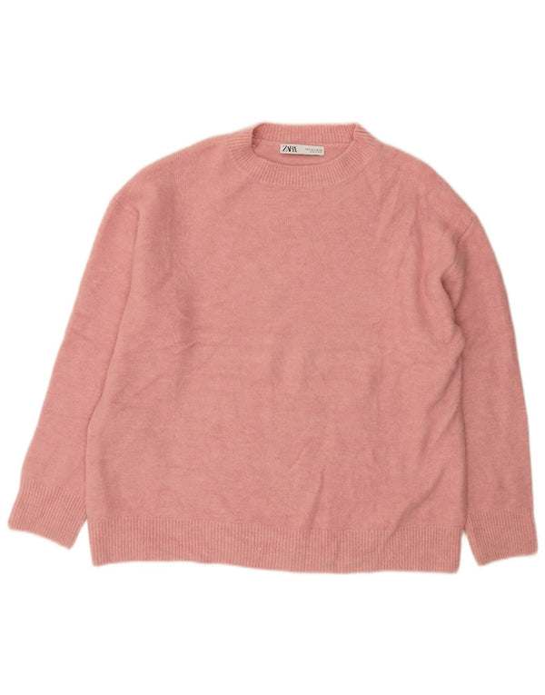 Zara Womens Oversized Crew Neck Jumper Sweater UK 10 Small Pink Acryl