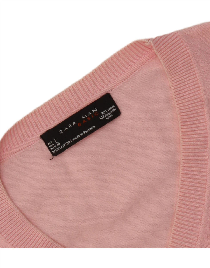 Zara Herre V-hals sweater Stor Pink Argyle/Diamant Bomuld
