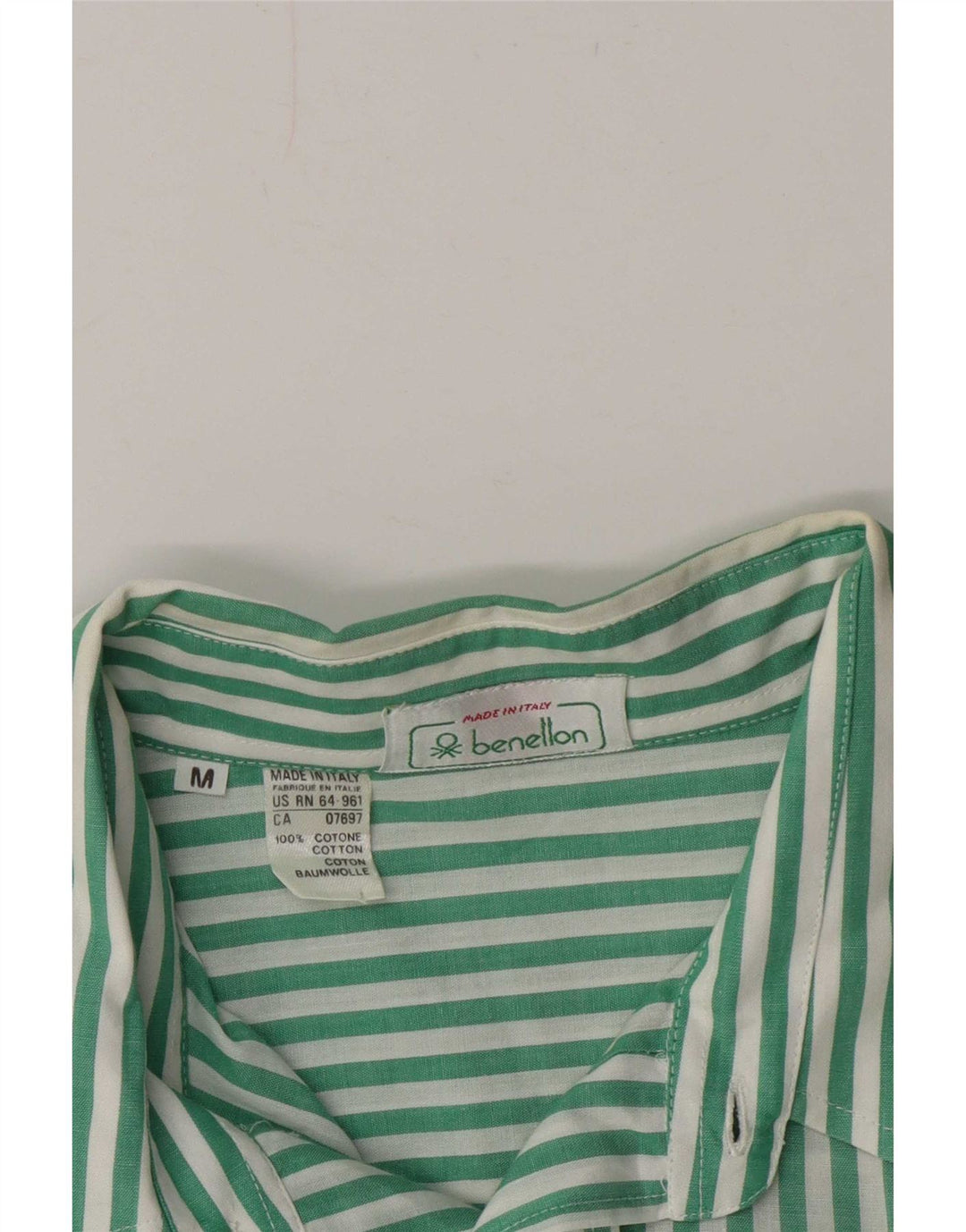 Benetton herreskjorte mellemgrøn nålestribet bomuld