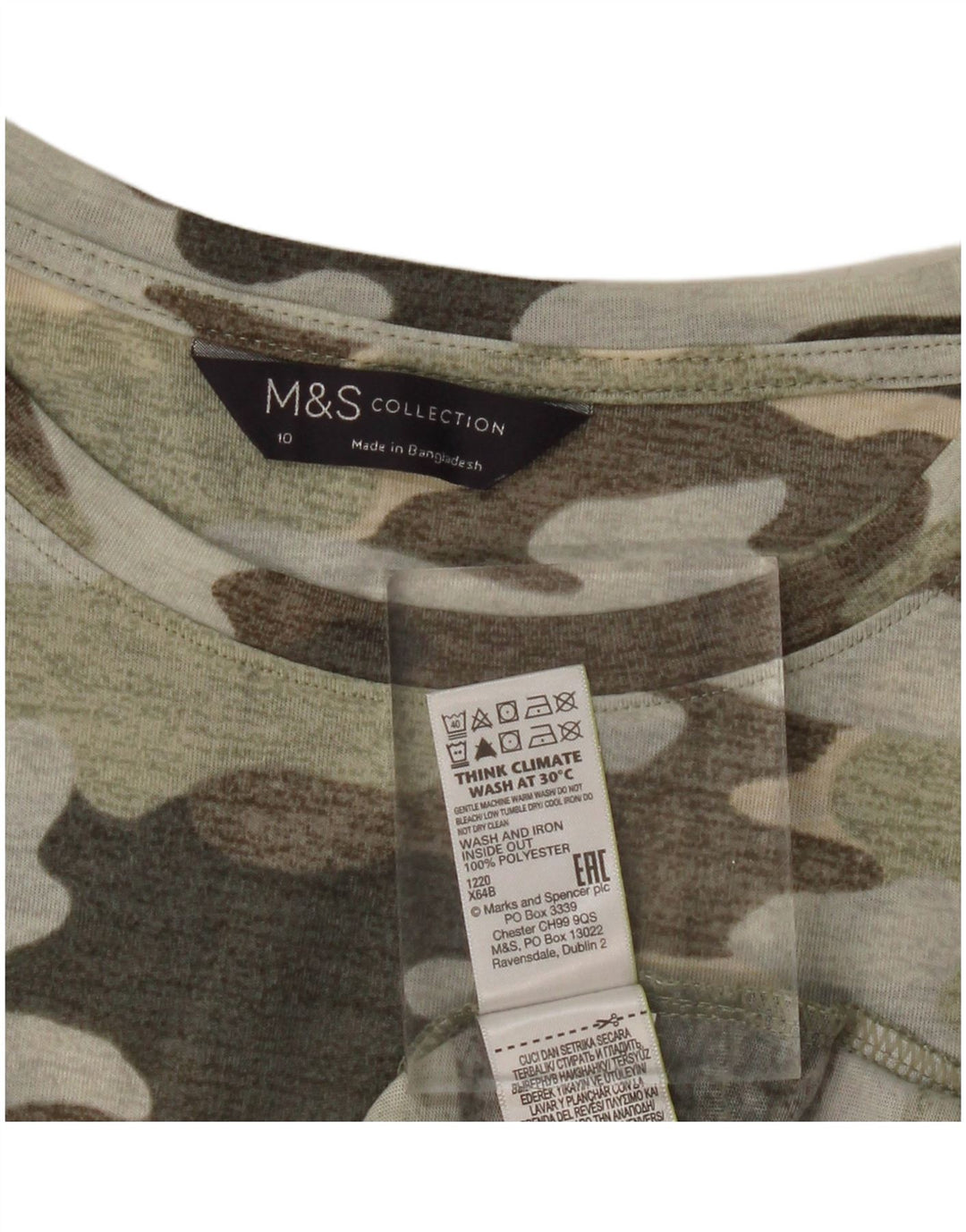 MARKS & SPENCER Damevest Top UK 10 Small Khaki Camouflage Polyester