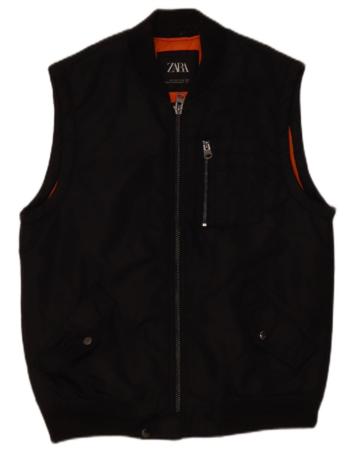 Zara Herre Utility Gilet UK 36 Small Black Nylon