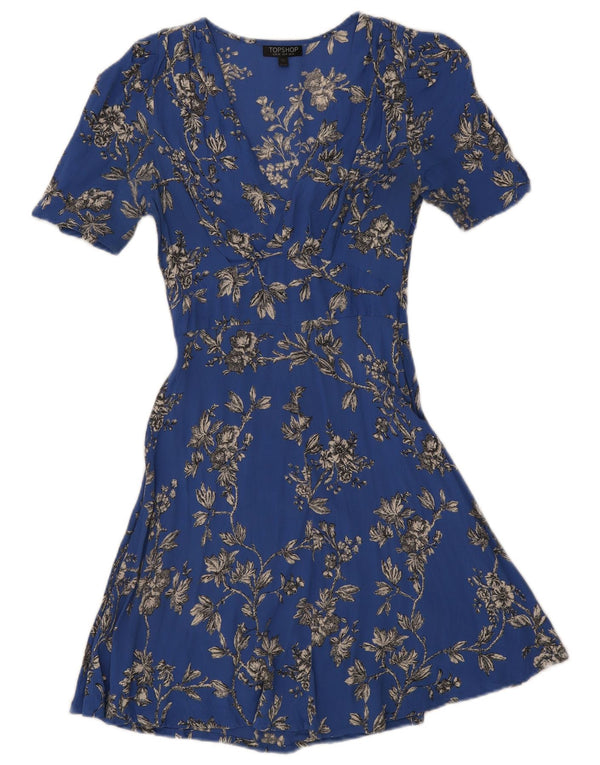 Topshop Dame A-Line Kjole UK 8 Small Blue Floral