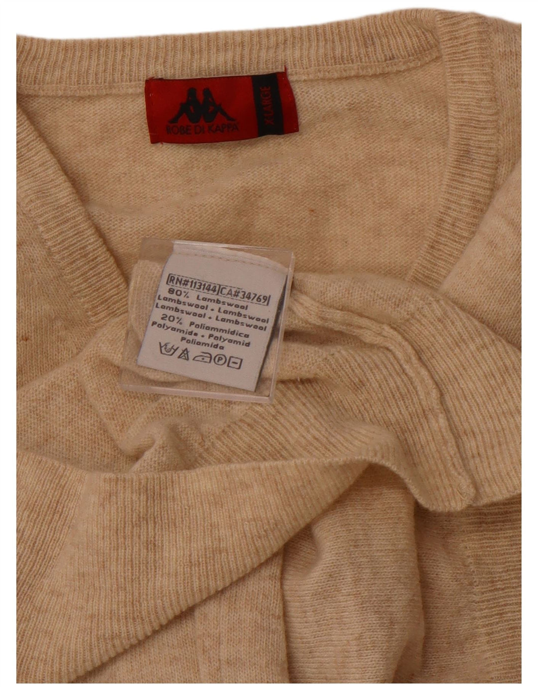 KAPPA Herre V-hals sweater XL Beige lammeuld