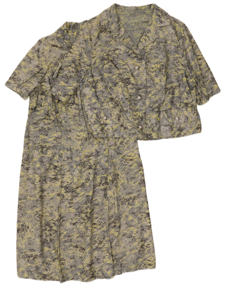 Vintage kvinders 3 knap abstrakt mønster 2 stykke sæt UK 14 medium grå