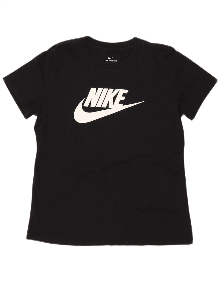 NIKE Grafisk T-shirt top til kvinder UK 14 Medium Sort bomuld