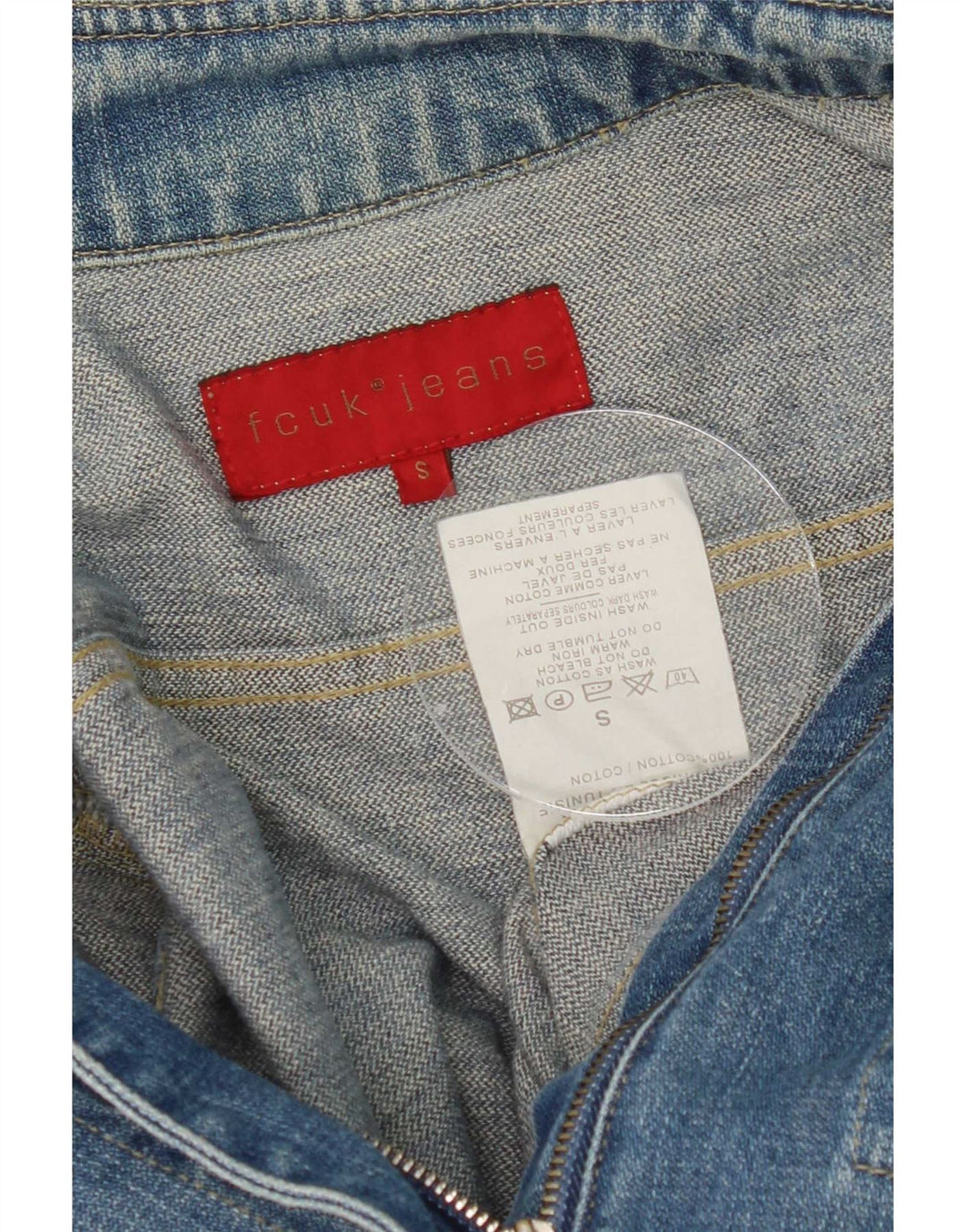 Fcuk Dame denimjakke UK 10 Small Blue Cotton