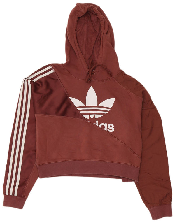 Adidas Graphic Crop Hoodie Jumper UK 12 Medium Maroon Bomuld