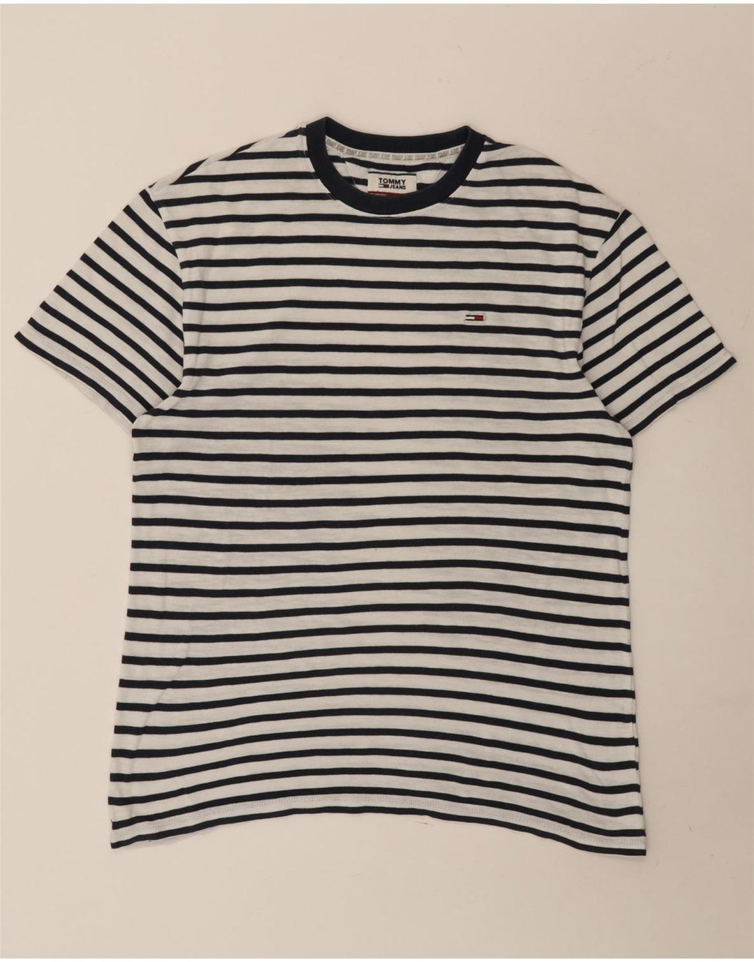 Tommy Hilfiger Herre T-Shirt Top Medium Hvid Stribet