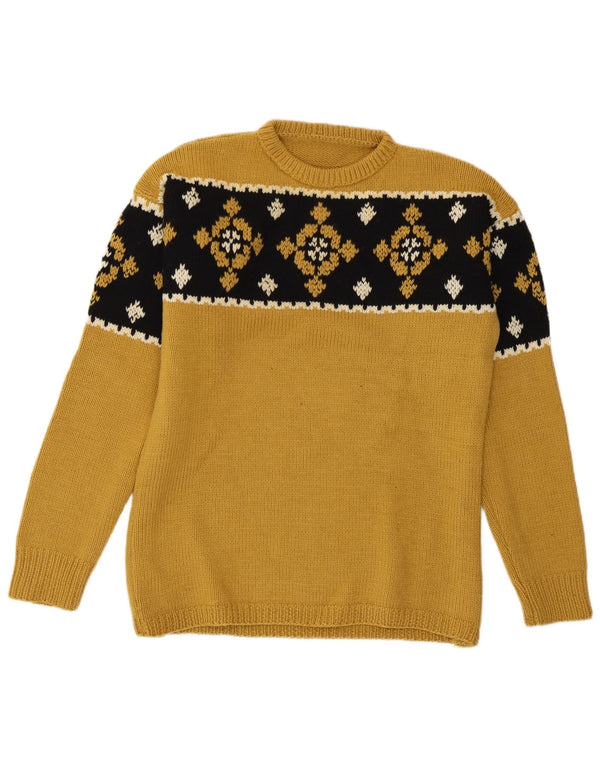 Vintage sweater med rund hals til mænd Medium Yellow Fair Isle