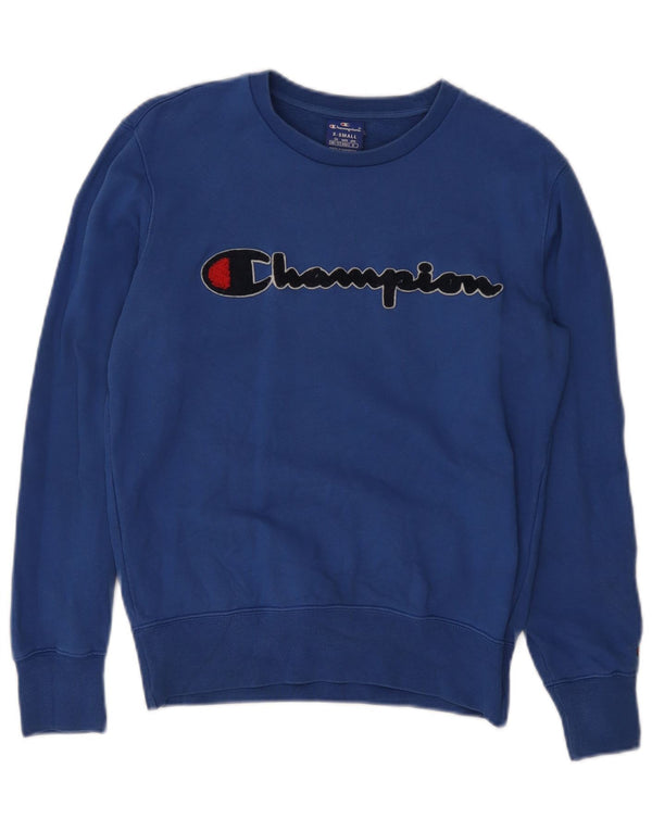 Champion Womens Grafisk Oversized Sweatshirt Jumper UK 6 XS Blå Bomuld