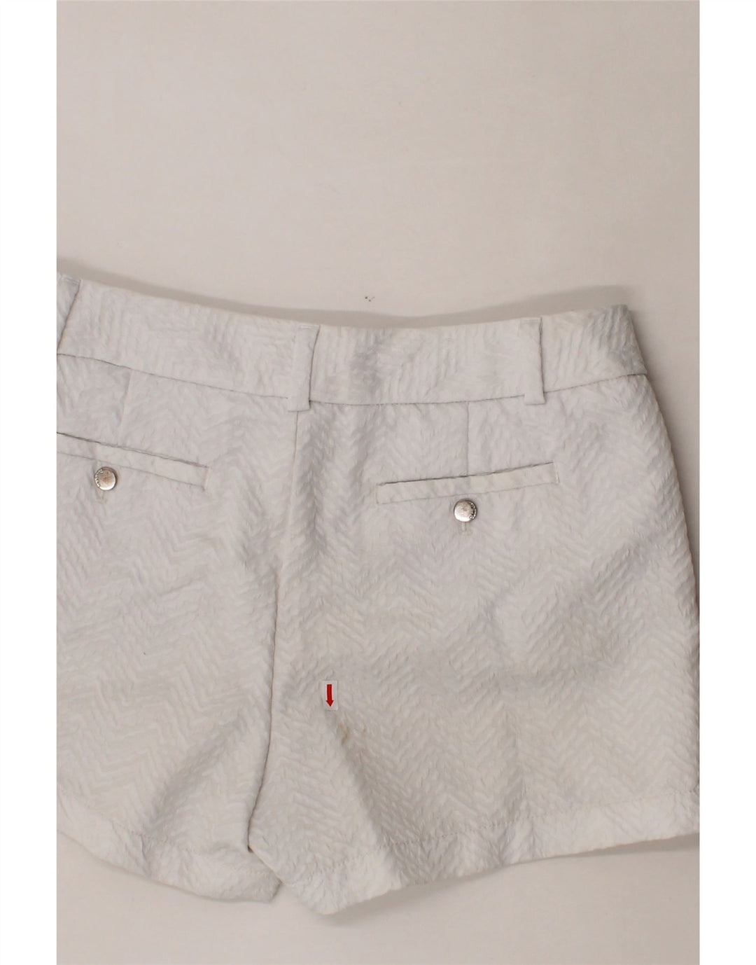 CALVIN KLEIN Womens Chino Shorts US 12 Large W34 Beige Chevron Polyester Vintage Calvin Klein and Second-Hand Calvin Klein from Messina Hembry 