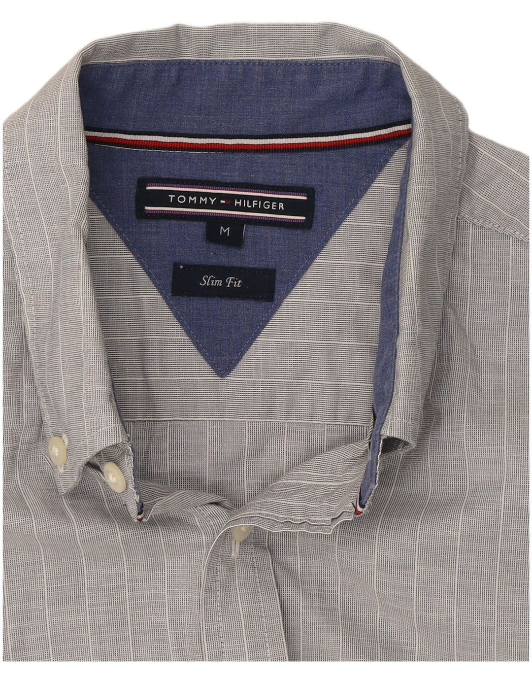 TOMMY HILFIGER Mens Slim Fit Shirt Medium Grey Pinstripe Cotton