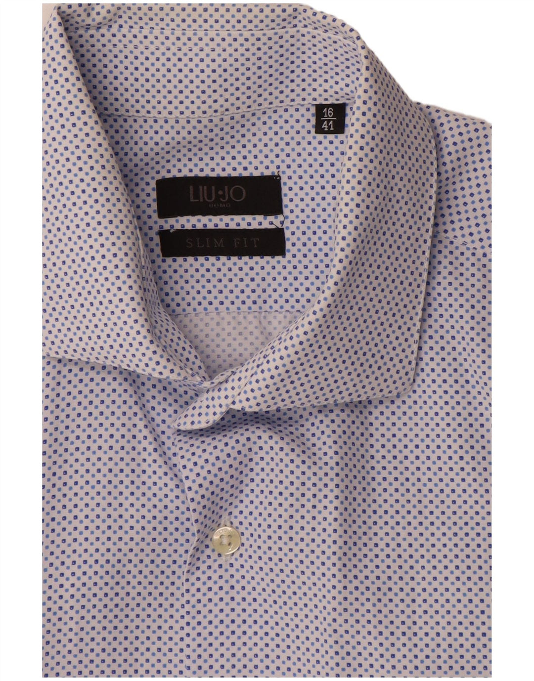 Liu Jo Herre Slim Fit Skjorte Størrelse 16 41 Stor Blå Geometrisk