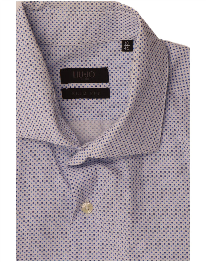 Liu Jo Herre Slim Fit Skjorte Størrelse 16 41 Stor Blå Geometrisk