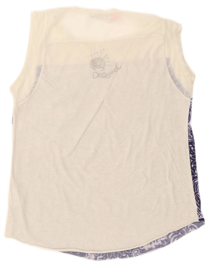 Desigual Kvinders Grafisk Vest Top UK 14 Stor Hvid Paisley Polyester