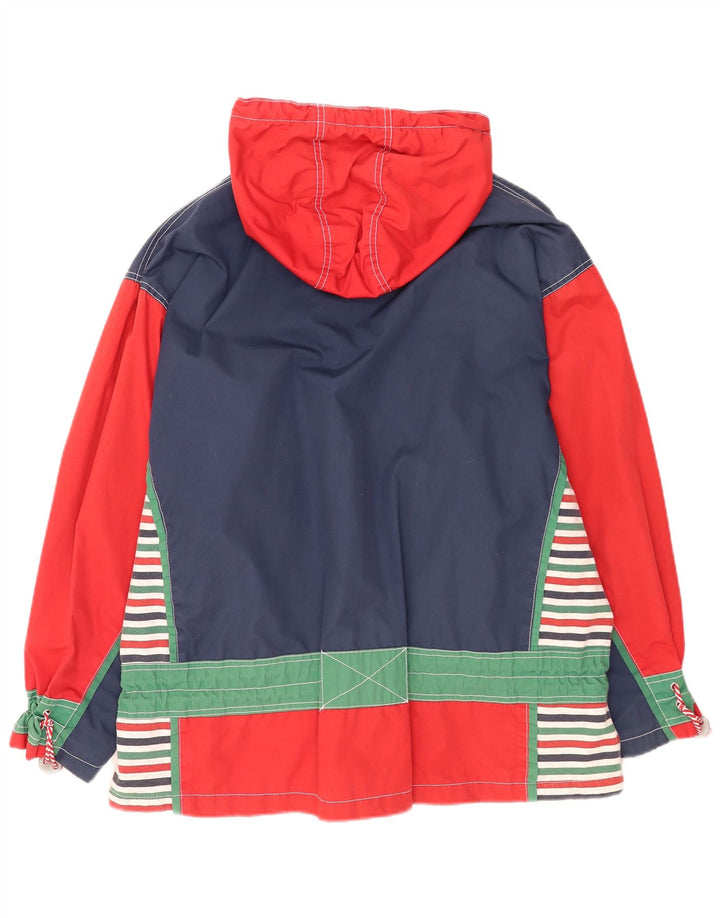 Vintage Dame Hætte Oversized Windbreaker Jacket EU 46 XL Rød Colourblock
