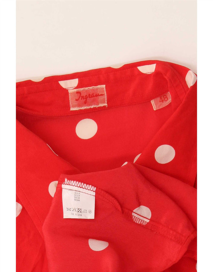 Vintage Dame Shirt Bluse IT 48 XL Rød Polka Dot Silke