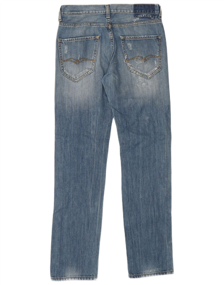 Replay Dame Distressed Straight Jeans W28 L29 Blå Bomuld