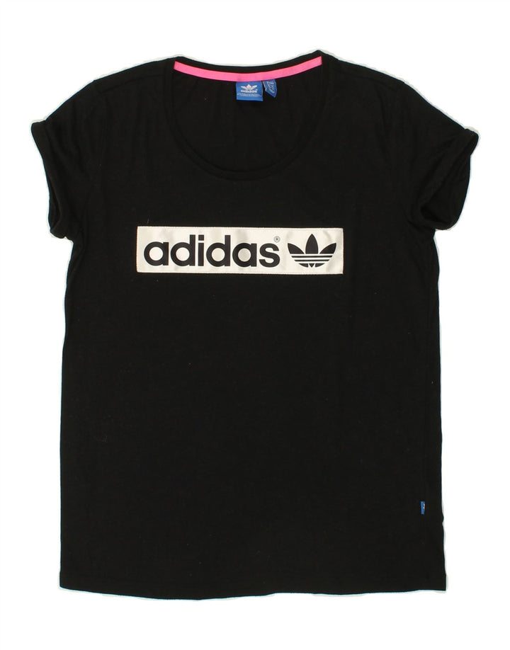 ADIDAS Womens Graphic T-Shirt Top UK 8 Small Black Polyester Vintage Adidas and Second-Hand Adidas from Messina Hembry 