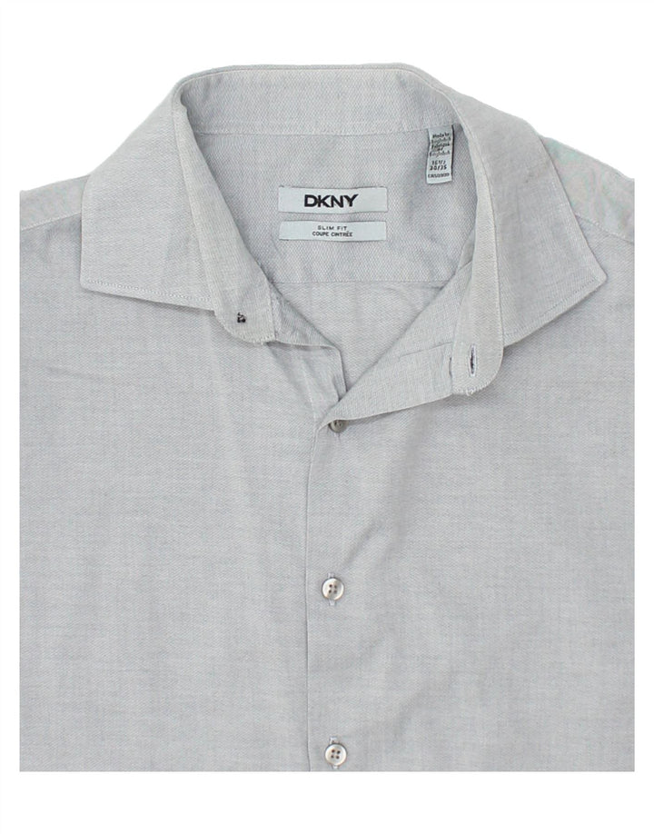 DKNY Mens Slim Fit Shirt Size 16 1/2 Large Grey Cotton Vintage Dkny and Second-Hand Dkny from Messina Hembry 