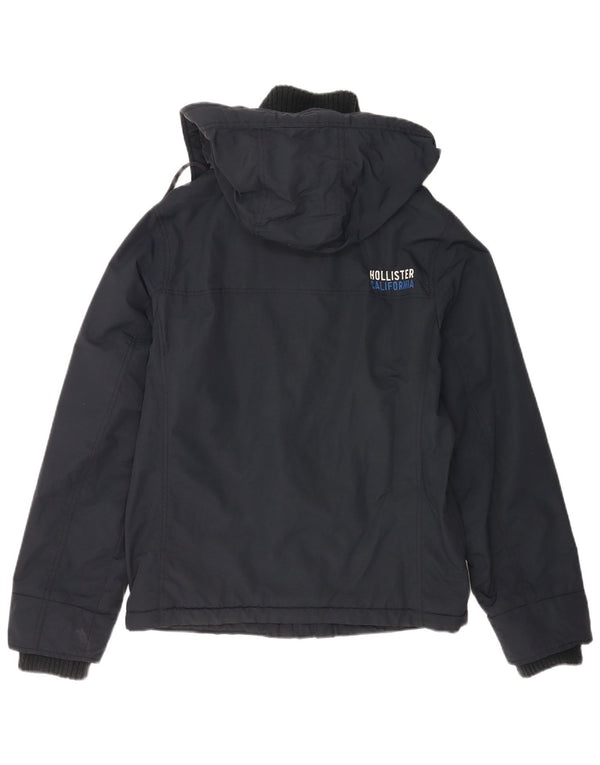 Hollister Herre Hooded Windbreaker Jacket UK 38 Medium Navy Blue Nylon