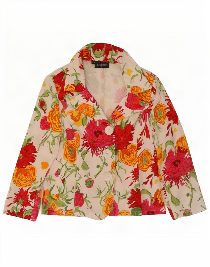 Superior dame 3 knap 3/4 ærmet blazerjakke IT 48 XL Hvid blomster