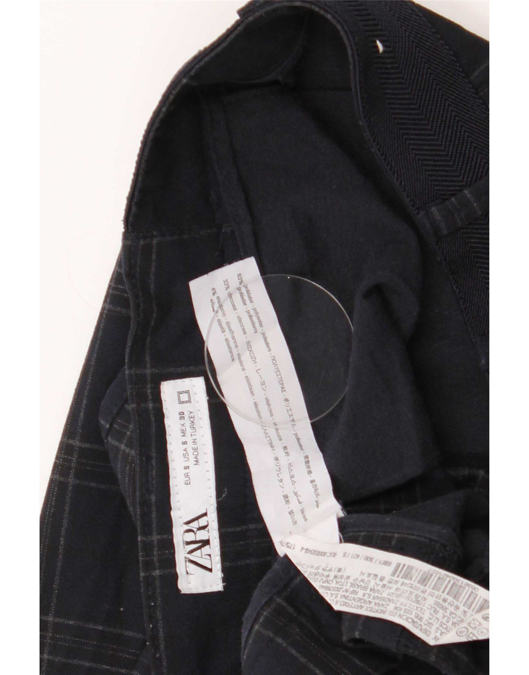 Zara Herre Slim Chino Bukser Small W30 L29 Marineblå Ternet polyester